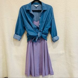 OLD NAVY XL Denim Shirt + Purple Fit & Flare Dress